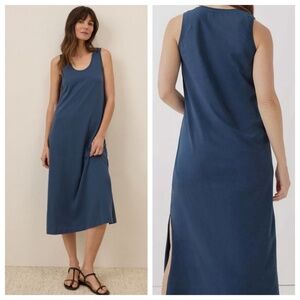 PACT Womens L Blue Midi Dress Softspun Tank Organic Cotton Minimal Coastal Comfy